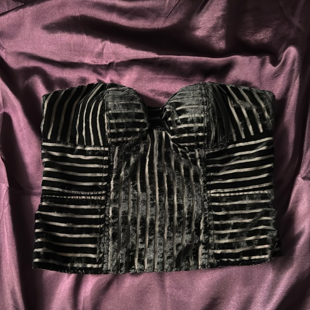Silence + Noise velvet burnout stripe bustier strapless top